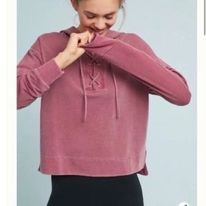 Anthropologie Rose Lace-Up Pullover Hoodie